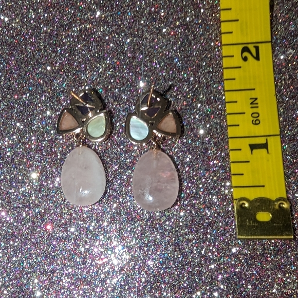 Rose Quartz Teardrop Amethyst Dangle Statement Earrings - Picture 6 of 8